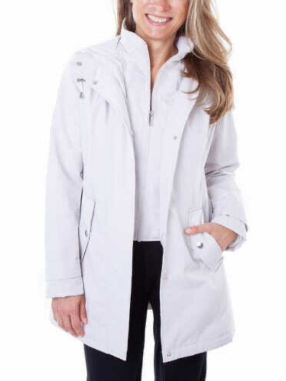 HFX All-Weather Hooded Trench Coat Jacket Cement Grey sz Women's Small EUC
